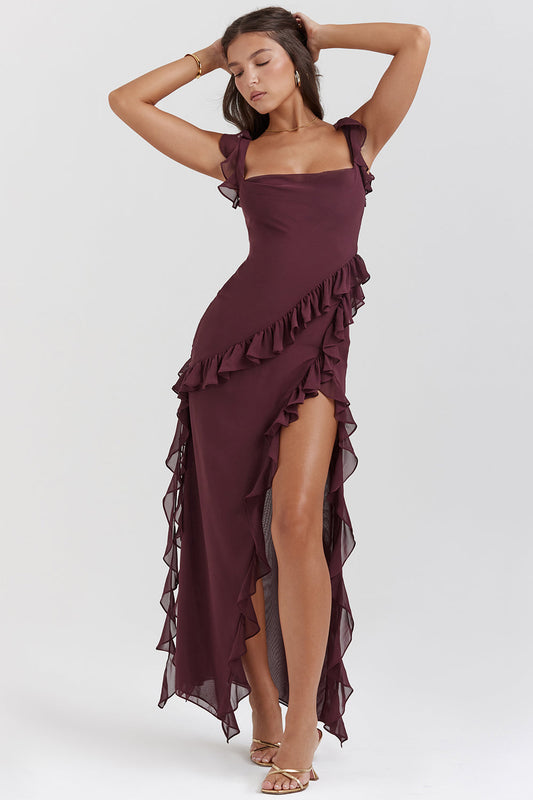 Women's Ruffle Midi Dress Adjustable Strap - Melantha