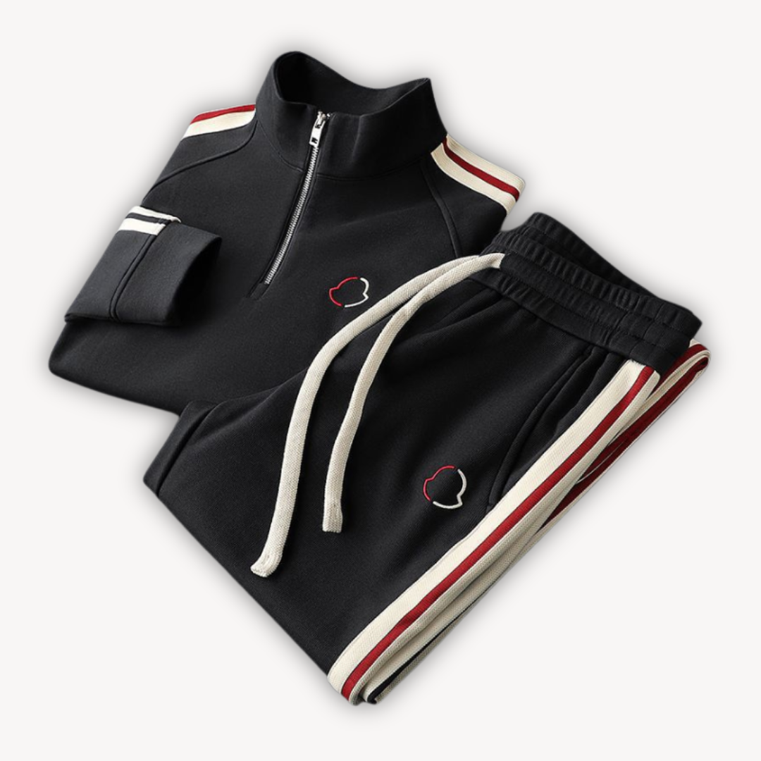 Men’s Tracksuit Set – Cotton Blend – Relaxed Fit – Zip-Up Jacket – Elastic Waist Black