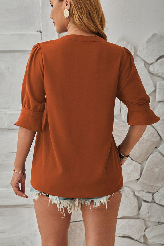 Women's Lightweight Notched Blouse - Effortless Chic Top - NotchStyle