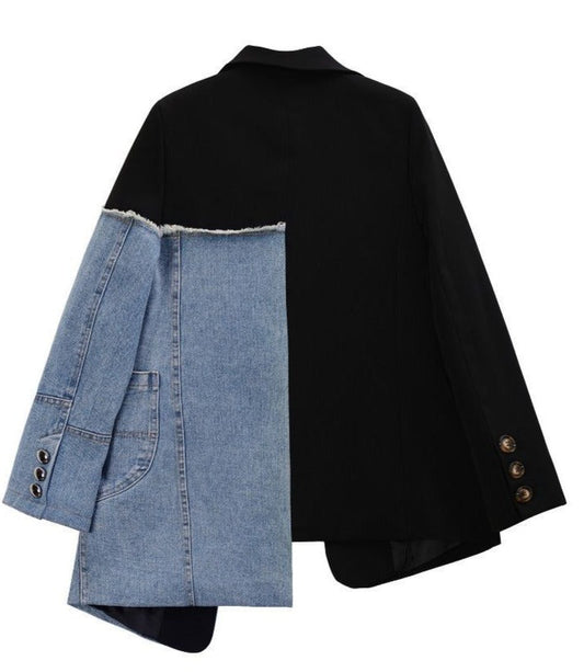 Women's Patchwork Denim Jacket - Smart Casual Hybrid, Structured Fit - DenimEdge