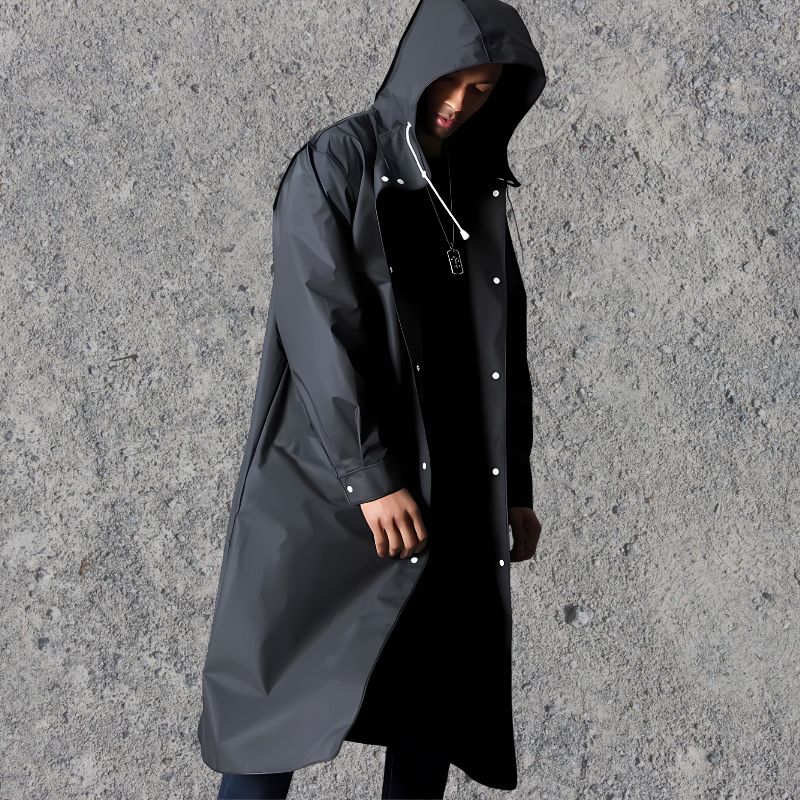 Men's Waterproof Hooded Raincoat Lightweight Knee-Length - AquaShield