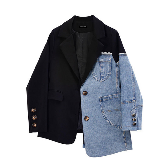 Women's Patchwork Denim Jacket - Smart Casual Hybrid, Structured Fit - DenimEdge