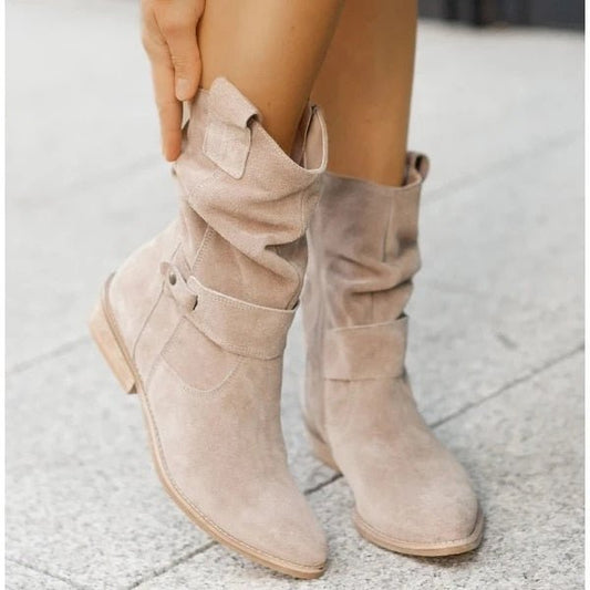 Women's Suede Ankle Boots Low Heel Slouchy Foldable - UrbanStride