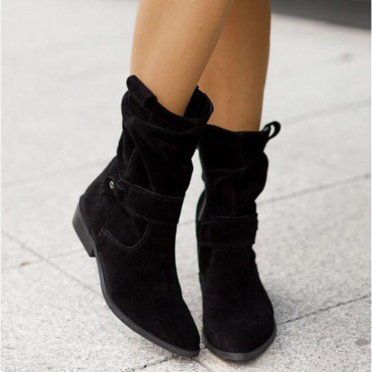 Women's Suede Ankle Boots Low Heel Slouchy Foldable - UrbanStride