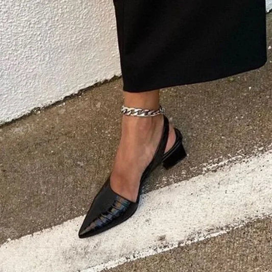 Women's Croc-Embossed Slingback Heels - Sophisticated Pointed-Toe - UrbanStride