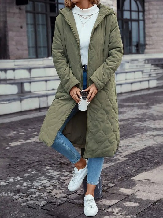 Women's Insulated Quilted Long Coat Hooded - WinterWarm