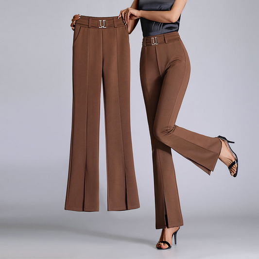 Women's High-Waisted Flared Pants Belted Elegant Design - CityChic