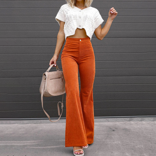 Women's High-Waisted Flared Pants Soft Vintage Style - RetroFlare
