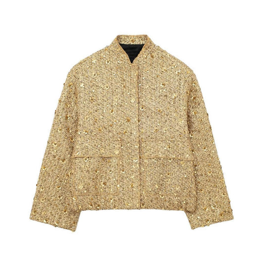Women's Sequin Bomber Jacket - Cropped Relaxed Fit, Statement Style - SparkleBomber