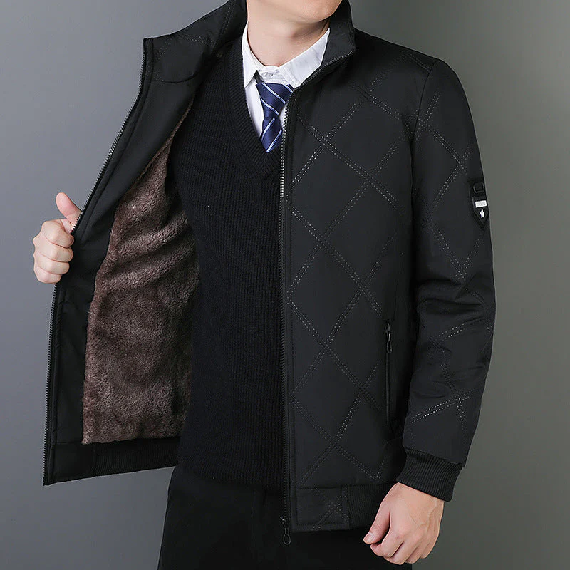 Men’s Quilted Jacket – Regular Fit – Insulated – Stand Collar – Zipper Pockets – Ribbed Cuffs Black