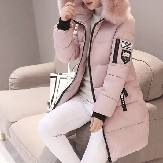 Women’s Puffer Coat – Oversized Fit – Quilted – Faux Fur Hood – Ribbed Cuffs Pink