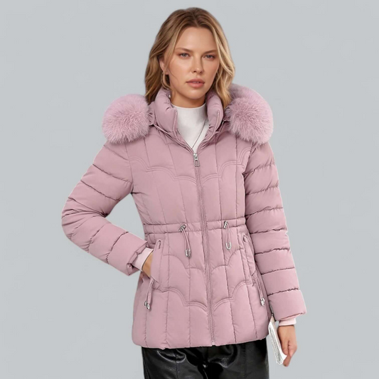 Women’s Parka Coat – Quilted Insulated – Tailored Fit – Faux Fur Hood – Mid Length Pink