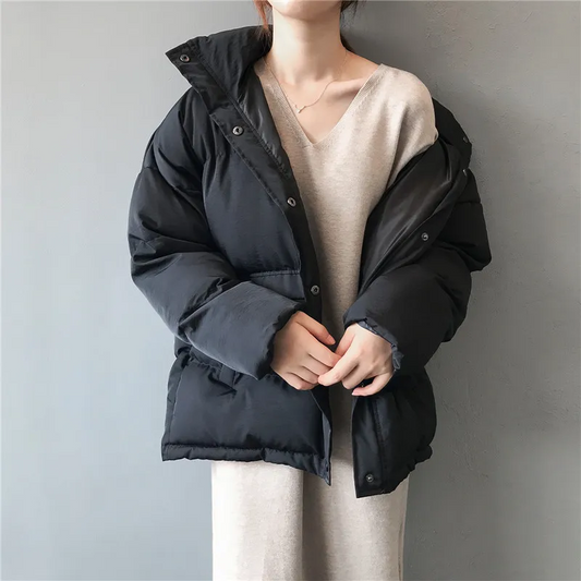 Women's Oversized Quilted Parka Jacket - Winter Warmth - ColdShield Black