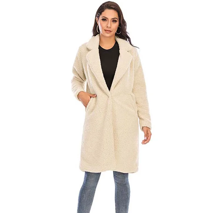 Women's Plush Teddy Coat Oversized Knee-Length - LuxeWrap Khaki