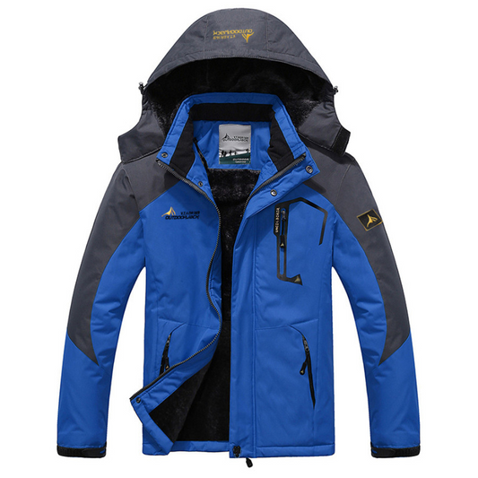 Men’s Parka Jacket – Windproof Shell – Fur Lined Hood – Standard Fit – Zipped Pockets Blue