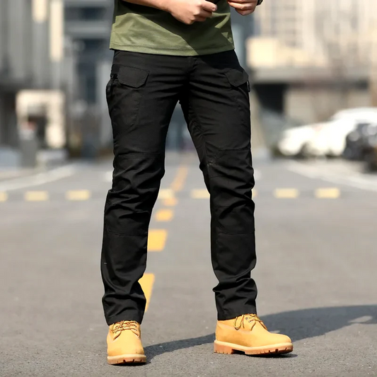 Men’s Cargo Trousers – Relaxed Fit – Cotton – Multi-Pocket Utility Design Black