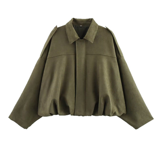 Women's Suede-Look Bomber Jacket Oversized Fit - UrbanEdge