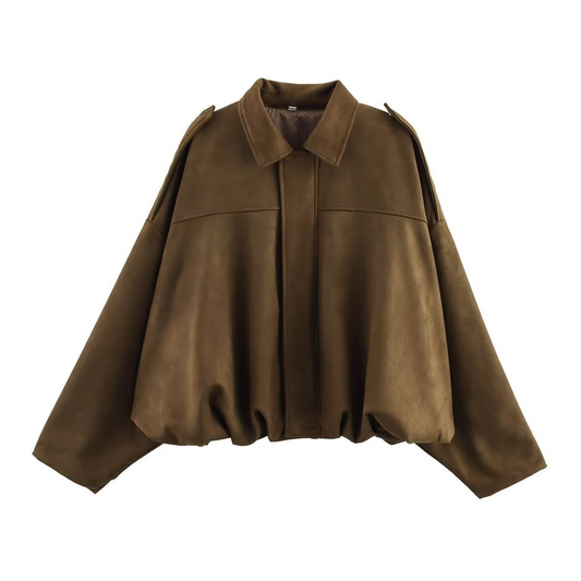 Women's Suede-Look Bomber Jacket Oversized Fit - UrbanEdge