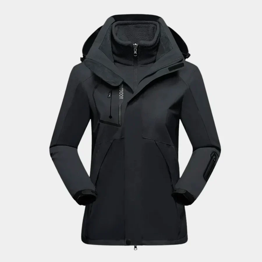 Women’s Outdoor Jacket – Water-Resistant Shell – Fleece Liner – 2-in-1 Design Black