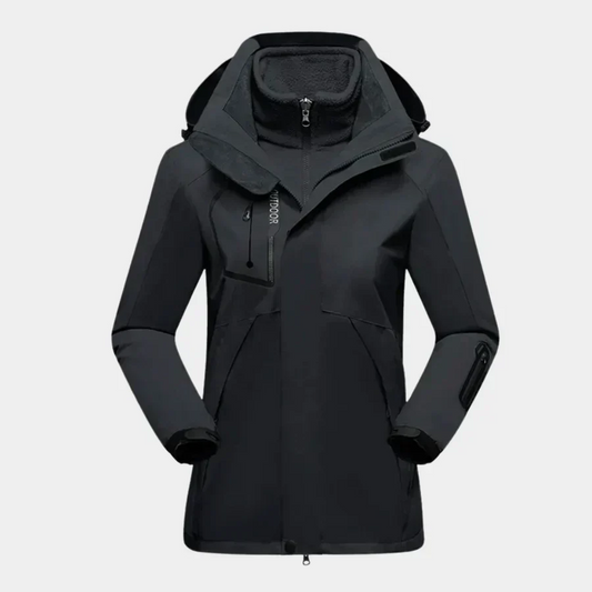 Women’s Outdoor Jacket – Water-Resistant Shell – Fleece Liner – 2-in-1 Design Black