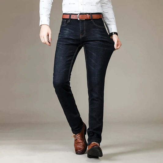 Men’s Slim Fit Jeans – Stretch Denim – Classic Stitching – Full Length Smart Casual Black