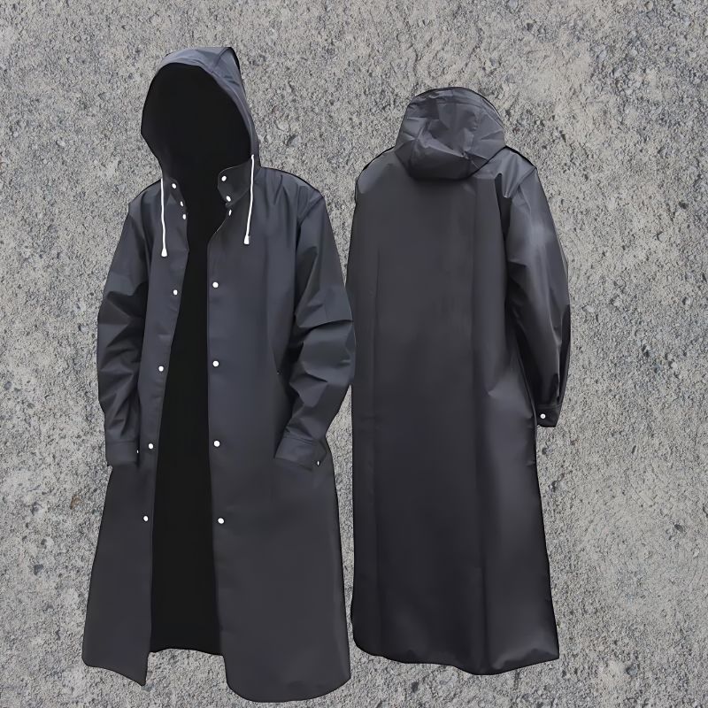 Men's Waterproof Hooded Raincoat Lightweight Knee-Length - AquaShield
