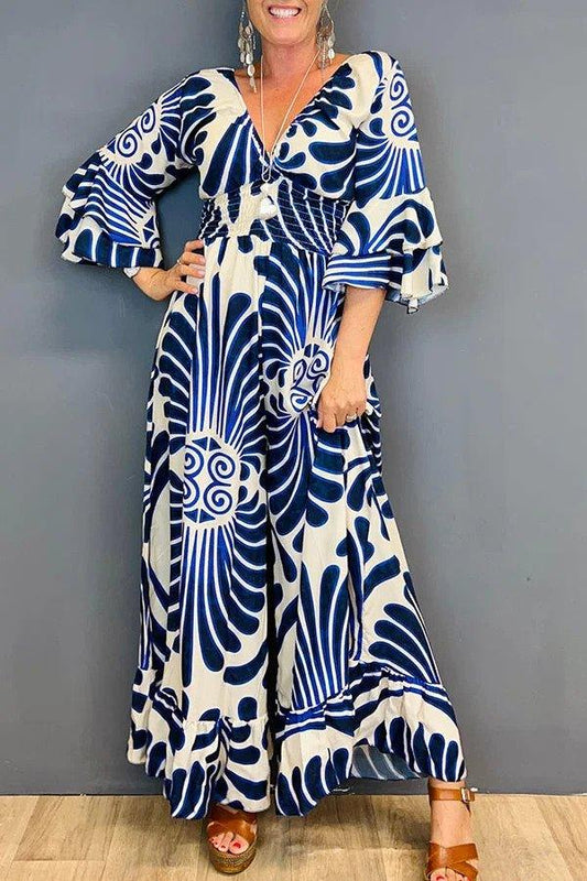 Women's Floral Ruffled Jumpsuit - Vintage Chic Romper