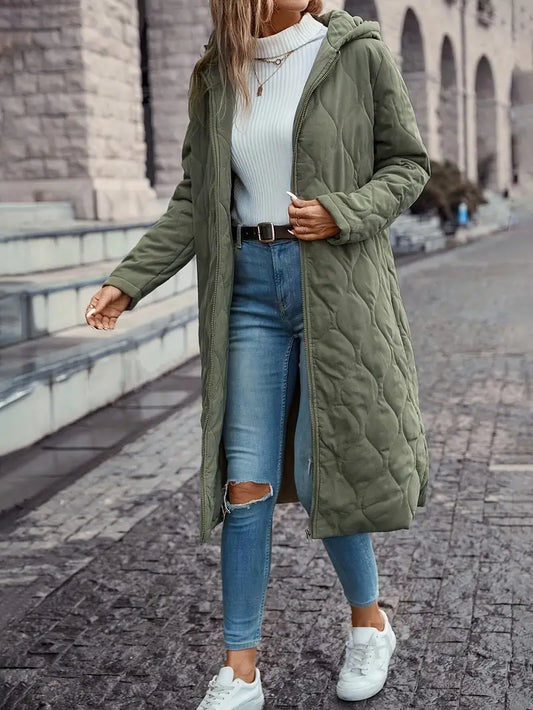 Women's Insulated Quilted Long Coat Hooded - WinterWarm