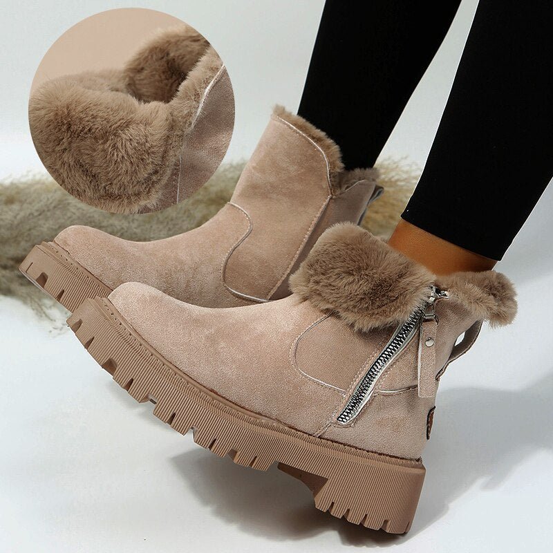 Suede Ankle Boots for Women Warm-Lined Non-Slip - WinterGrip Apricot