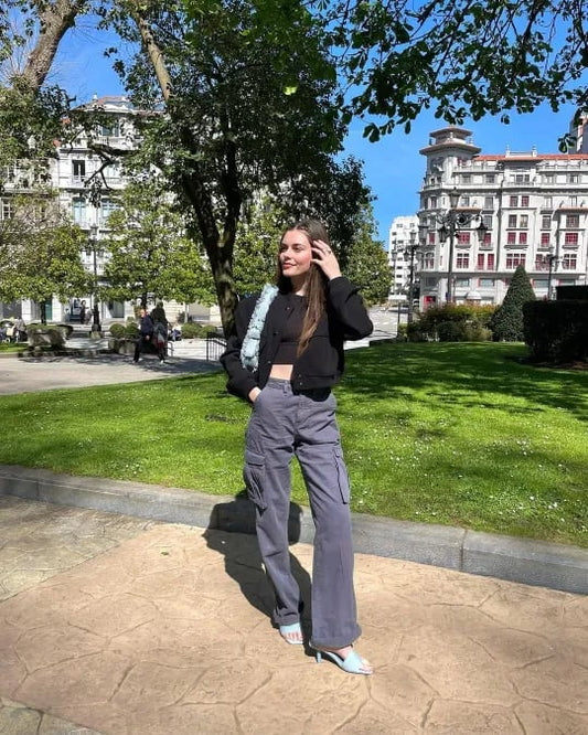 Women's Relaxed Wide Leg Cargo Pants with Pockets - StreetFlex