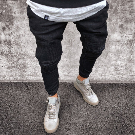 Men’s Jogger Pants – Slim Fit – Cotton Blend – Ribbed Knees – Elastic Cuffs – Full Length Black