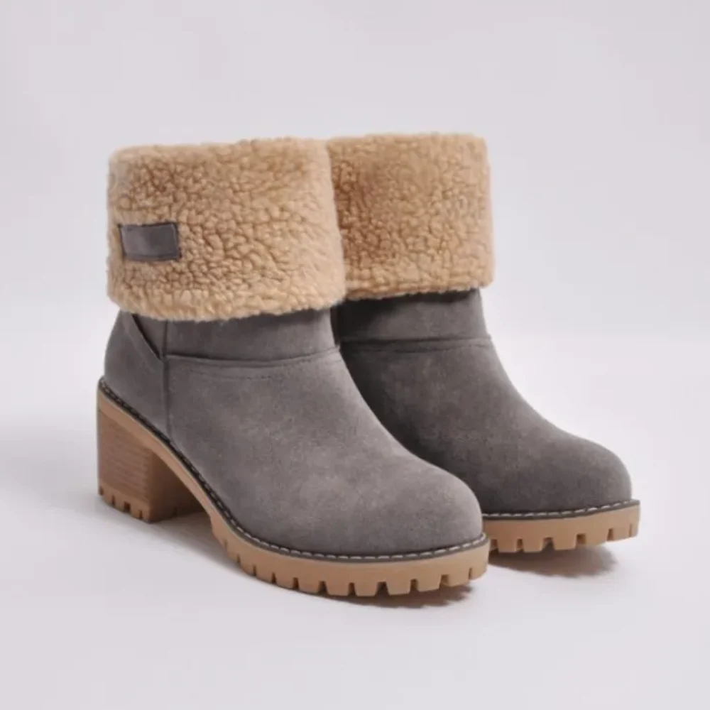 Women's Shearling Ankle Boots Fold-Over Cuff - WinterGrip Grey
