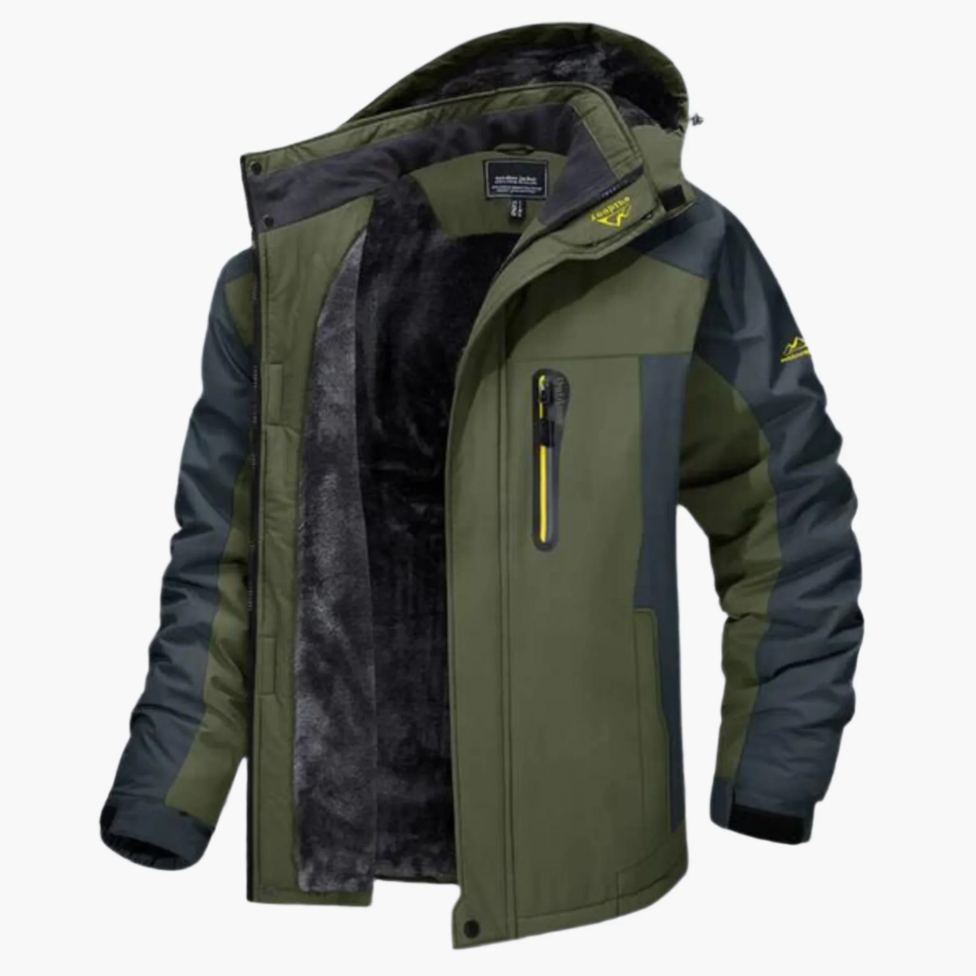 Men’s Outdoor Jacket – Waterproof Hooded – Fleece Lined – Casual Fit – Zipped Pocket Green