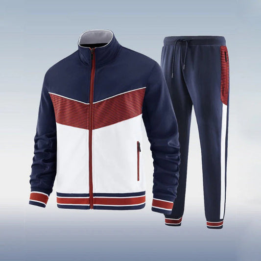Men’s Two-Piece Tracksuit – Slim Fit – Full Zip Jacket with High Collar – Jogger Bottoms Dark Blue