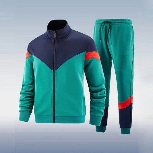Men’s Two-Piece Tracksuit – Slim Fit – Full Zip Jacket with High Collar – Jogger Bottoms Green