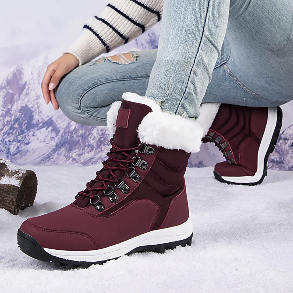 Women's Quilted Mid-Calf Boots Fleece Lined Water-Resistant - WinterGrip Red