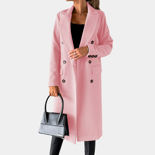 Women's Wool-Feel Trench Coat - Double-Breasted Tailored Fit - Edith