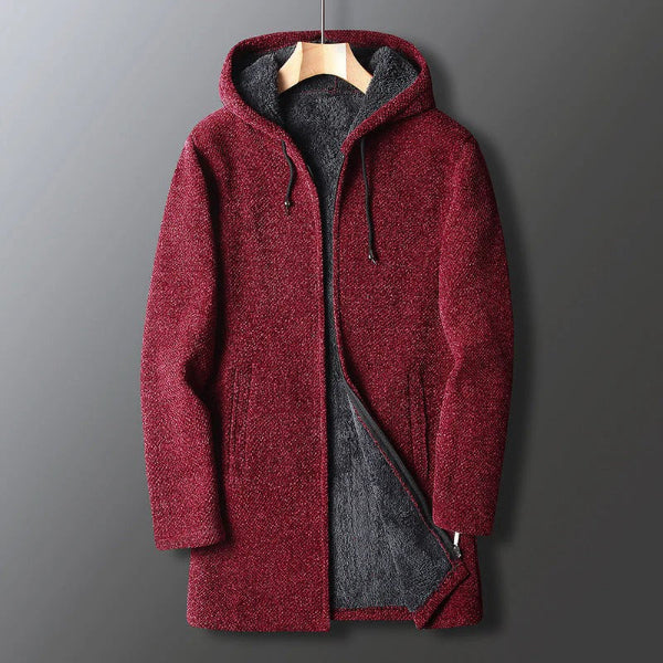 Men’s Hooded Jacket – Relaxed Fit – Textured Fleece – Zip Front Red