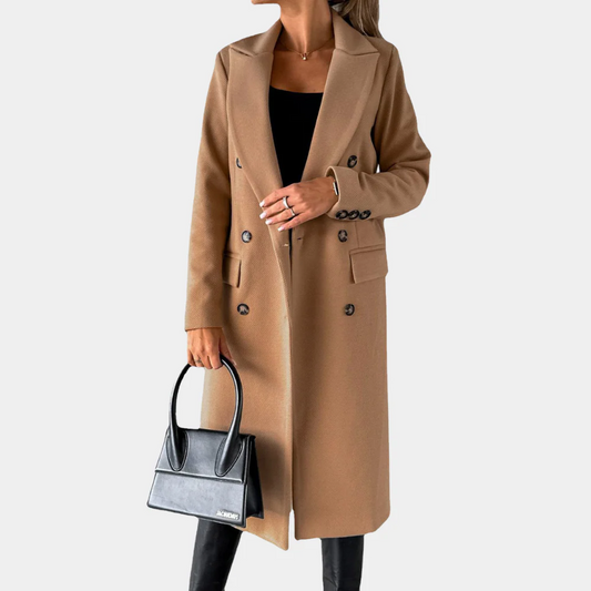 Women's Wool-Feel Trench Coat - Double-Breasted Tailored Fit - Edith