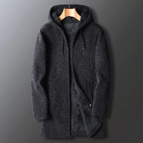 Men’s Hooded Jacket – Relaxed Fit – Textured Fleece – Zip Front Dark Grey