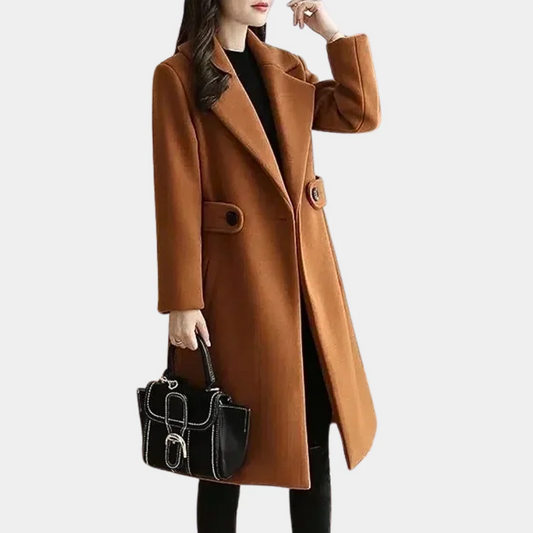 Women's Tailored Wool Trench Coat - Elegant Knee-Length Sara Coat