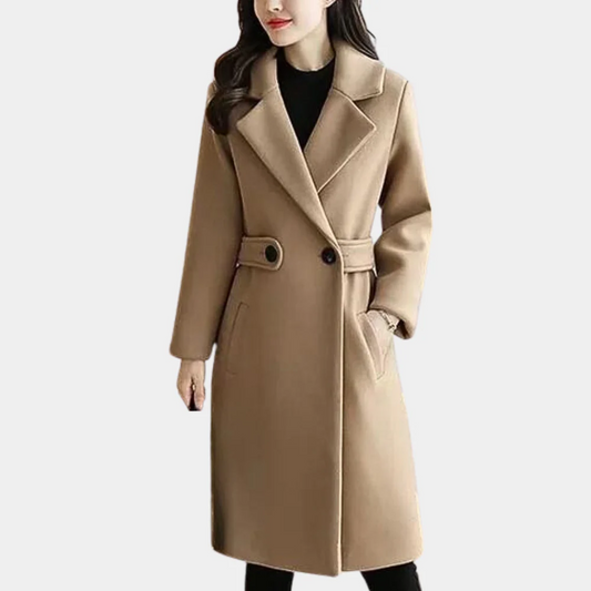 Women's Tailored Wool Trench Coat - Elegant Knee-Length Sara Coat
