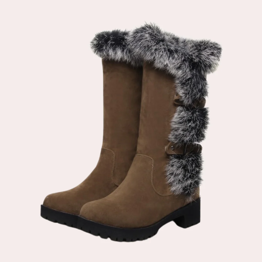 Women's Suede Knee-High Boots Faux Fur Trim - WinterGlow Green