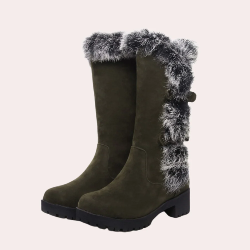 Women's Suede Knee-High Boots Faux Fur Trim - WinterGlow Brown
