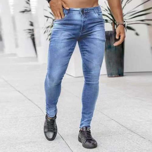 Men’s Slim Fit Jeans – Stretch Denim – Five Pocket – Full Length Casual Style Light Blue