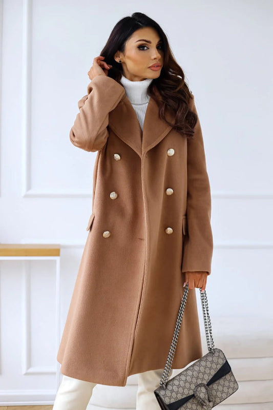 Women’s Trench Coat – Wool – Tailored Fit – Double-Breasted – Full Length Brown