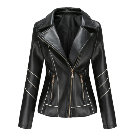 Women's Slim Fit PU Leather Biker Jacket - MotoEdge