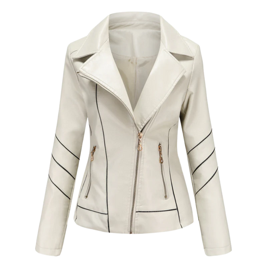 Women's Slim Fit PU Leather Biker Jacket - MotoEdge