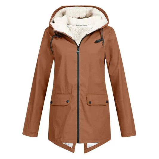 Women’s Trench Coat – Waterproof – Fleece Lined – Hooded – Tailored Fit – Mid Length Brown