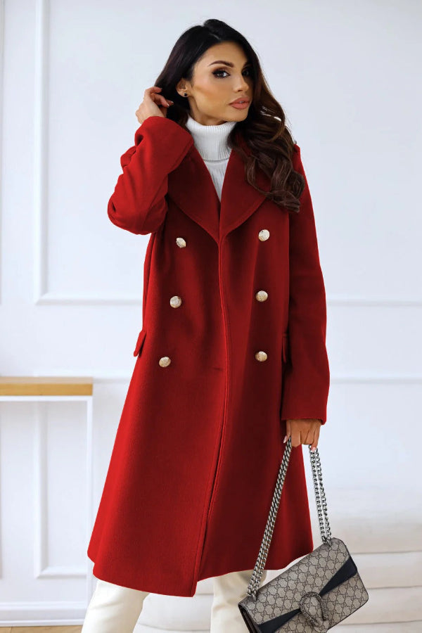 Women’s Trench Coat – Wool – Tailored Fit – Double-Breasted – Full Length Red